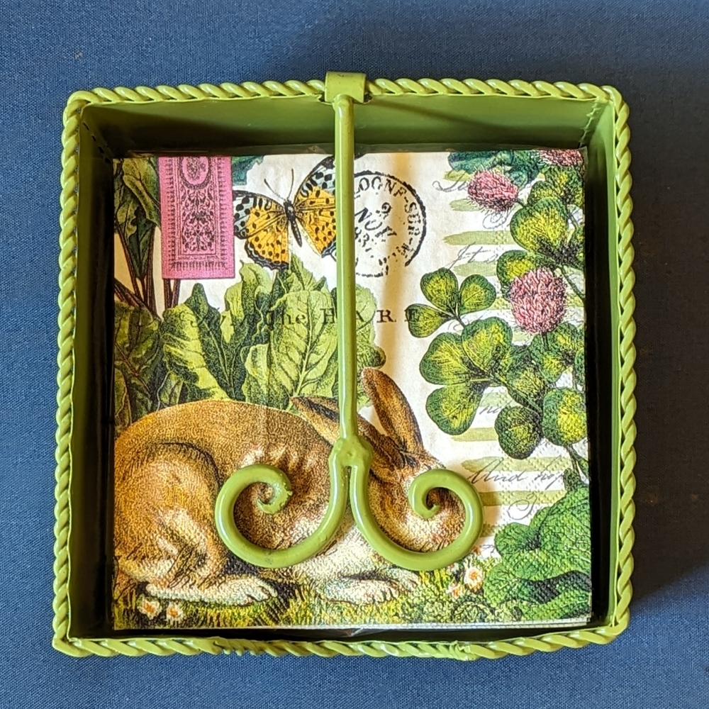 Michel Design Works Garden Bunny Metal Napkin Holder with Matching Napkins